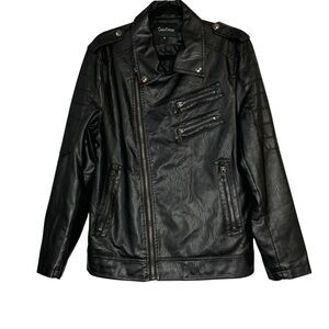 Chou Yatou black faux leather motorcycle‎ jacket w zipper detail vintage. Size M